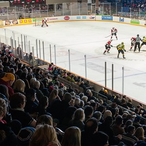 The ice surface during a North Bay Battalion game